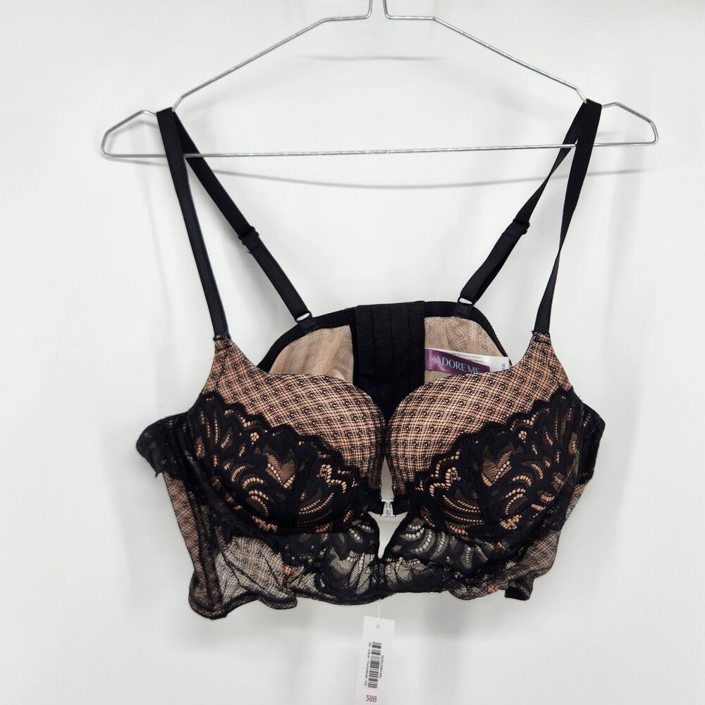 Adore Me 38B Black Camilla Push Up Plunge Bra NWT